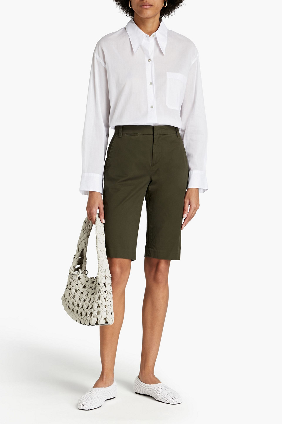 Vince Cotton-blend Shorts In Green