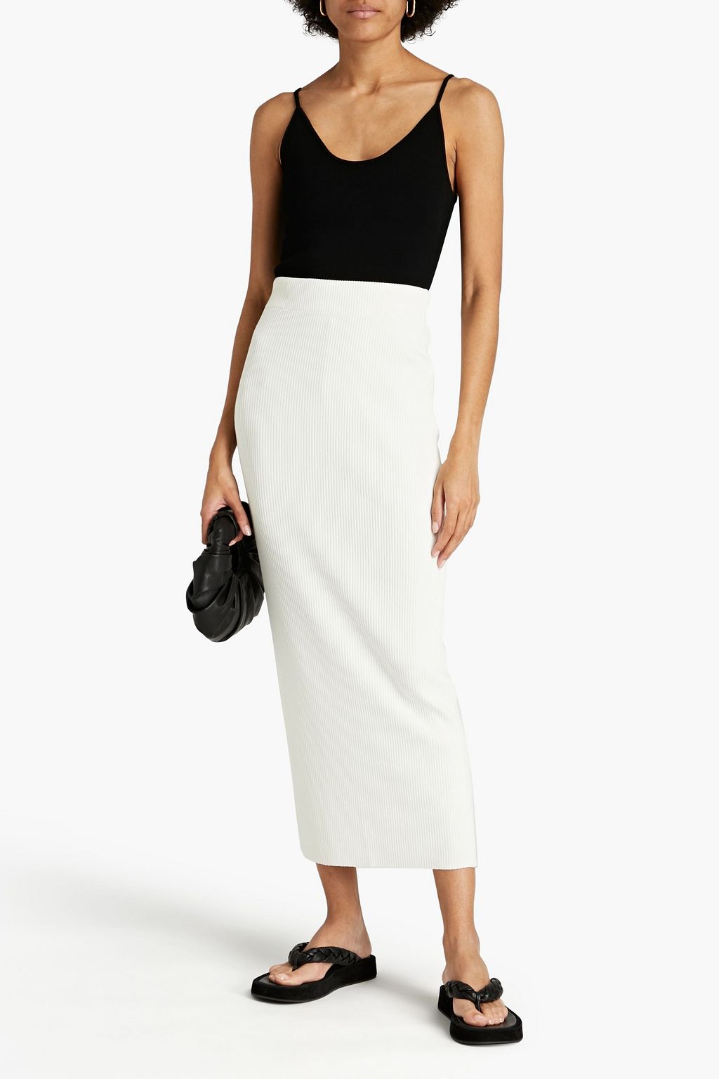 VINCE. Ribbed-knit midi skirt
