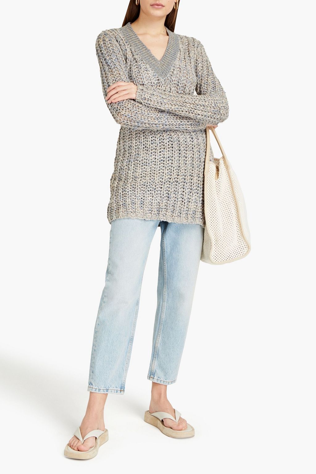 GENTRYPORTOFINO Metallic mélange cable-knit silk-blend sweater