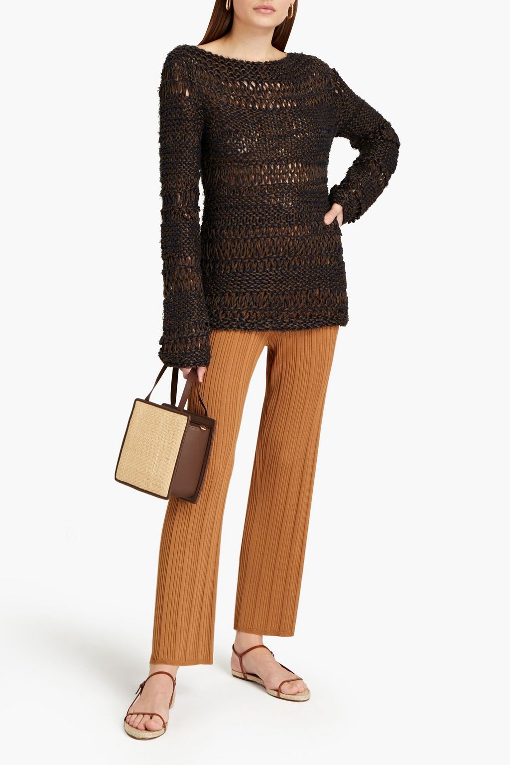 GENTRYPORTOFINO Melange crochet-knit hemp-blend sweater