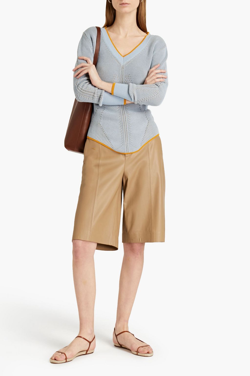 GENTRYPORTOFINO Pointelle-trimmed cotton sweater