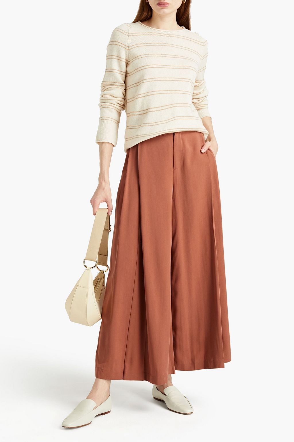 VINCE. Cropped Hose mit weitem Bein und Falten aus Lyocell-Twill