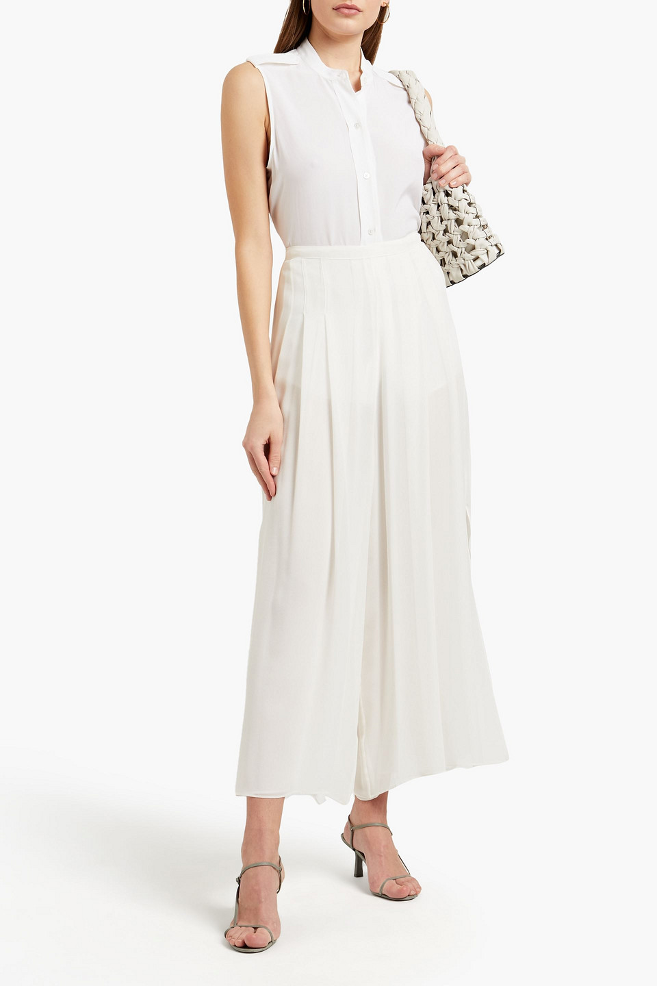 Gentryportofino Pleated Silk-chiffon Wide-leg Trousers In White