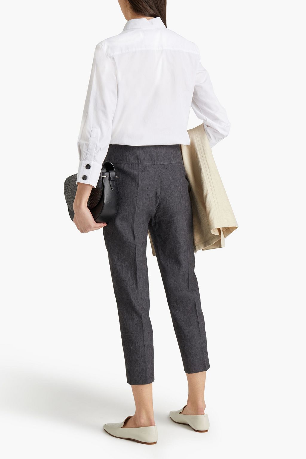 GENTRYPORTOFINO Cropped Hose mit schmalem Bein aus Gabardine aus einer Leinen-Baumwollmischung
