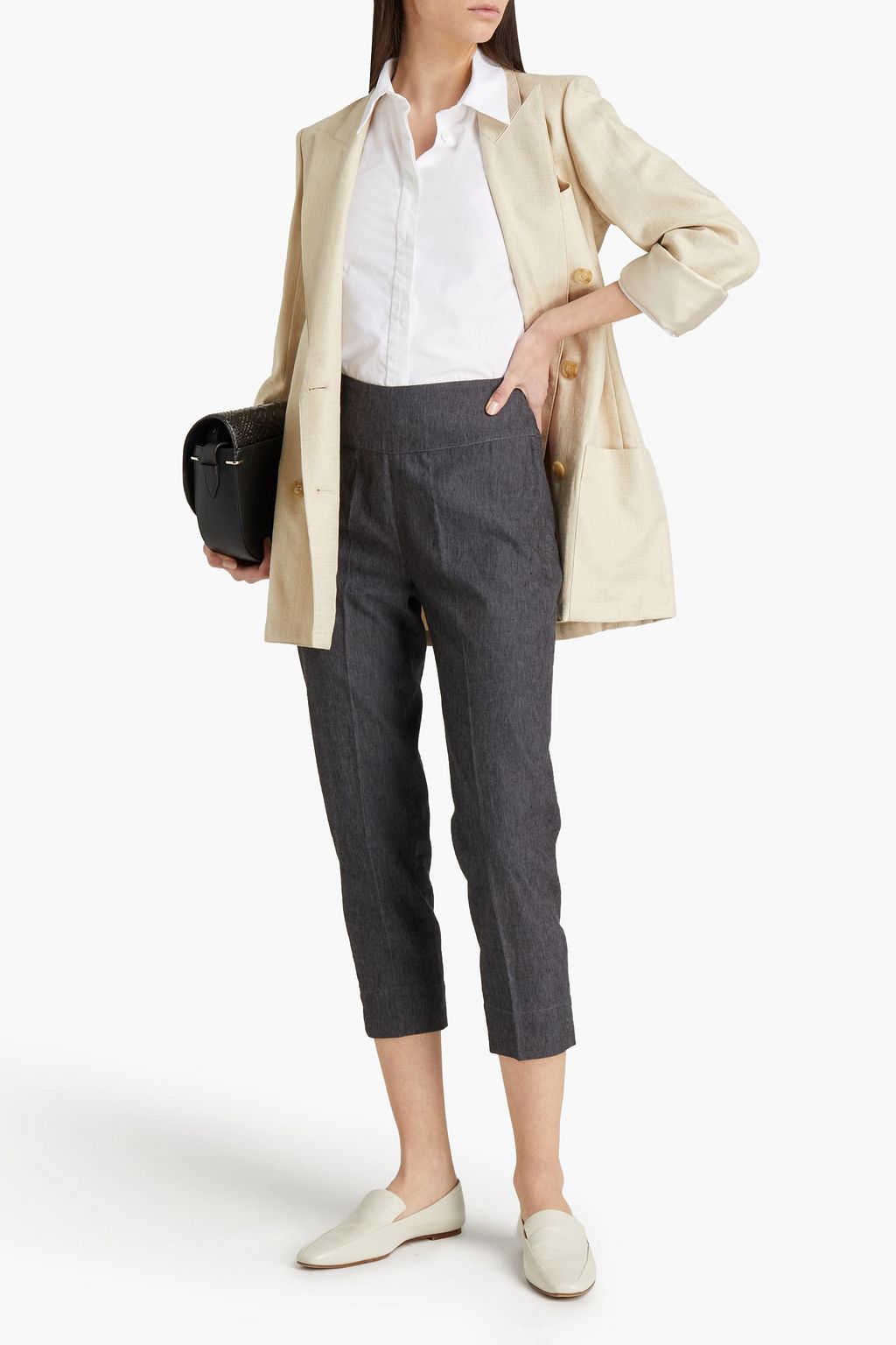 GENTRYPORTOFINO Cropped Hose mit schmalem Bein aus Gabardine aus einer Leinen-Baumwollmischung