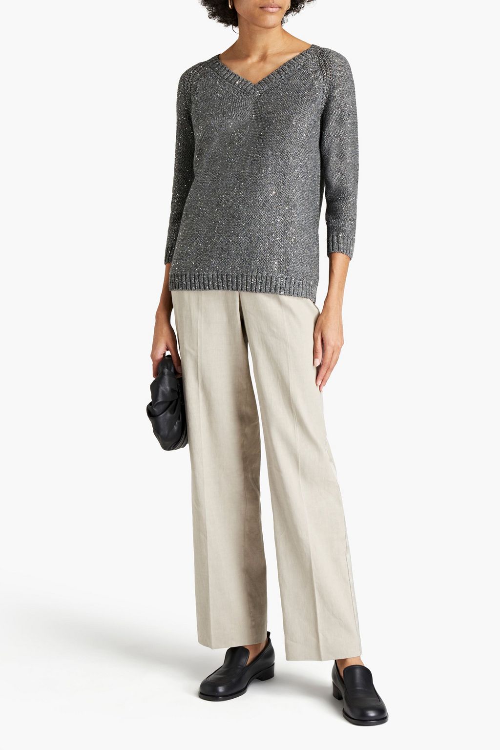 GENTRYPORTOFINO Sequin-embellished metallic linen-blend sweater