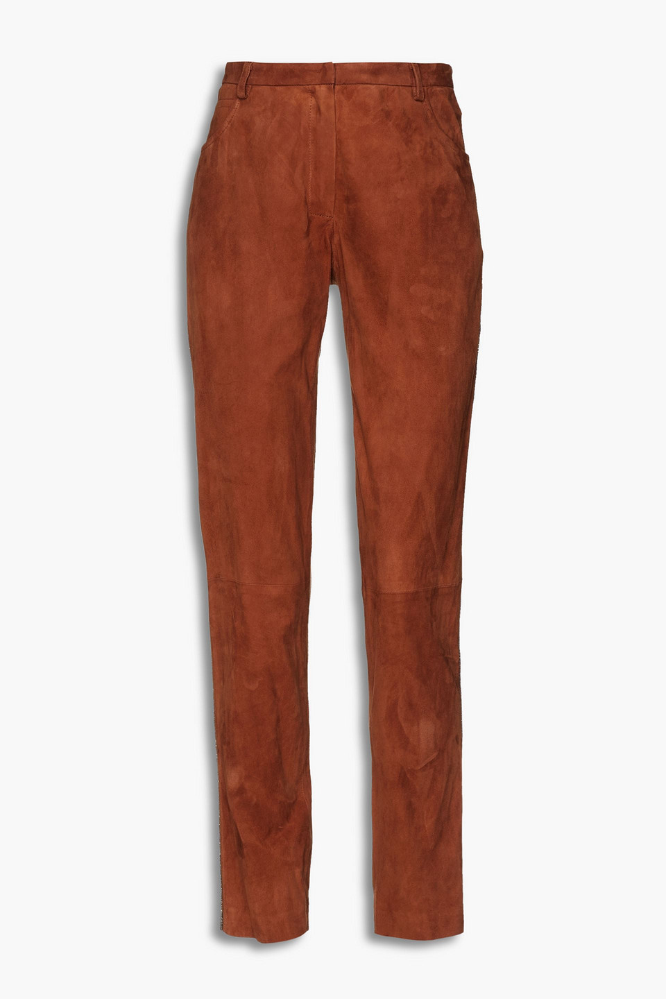 Fabiana Filippi Woman Bead-embellished Suede Tapered Pants Brown Size 46