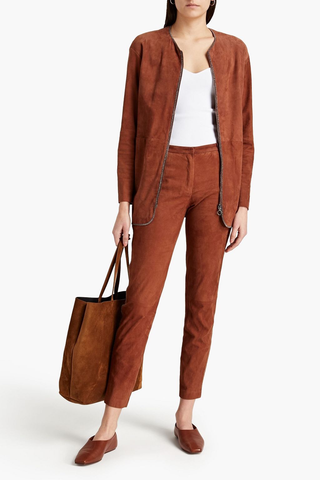 FABIANA FILIPPI Bead-embellished suede tapered pants