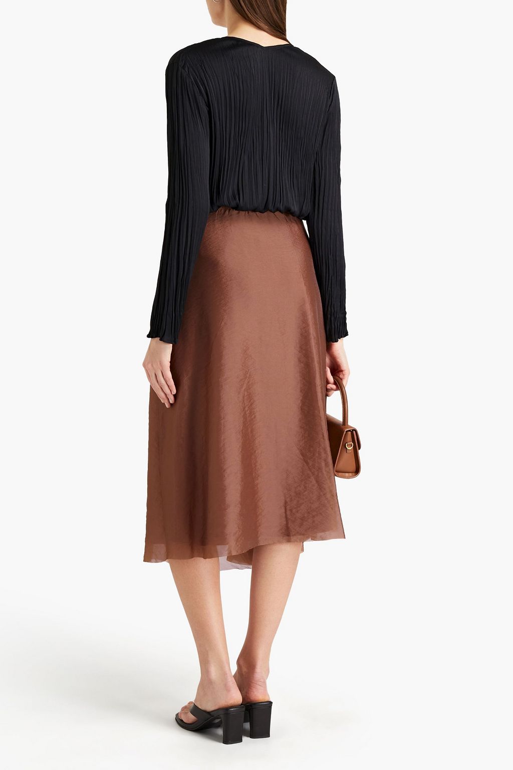 VINCE. Gathered organza midi skirt