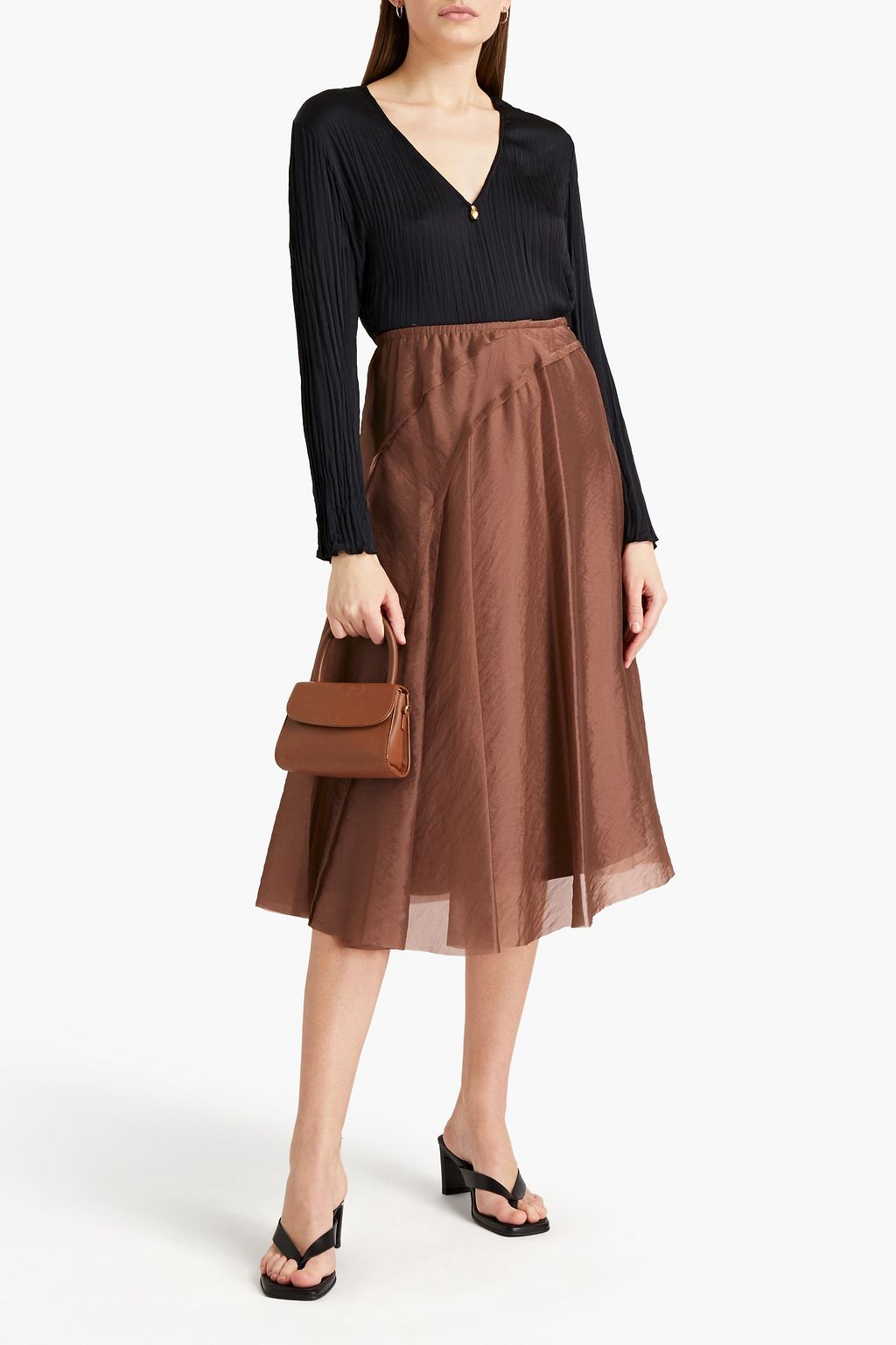 VINCE. Gathered organza midi skirt