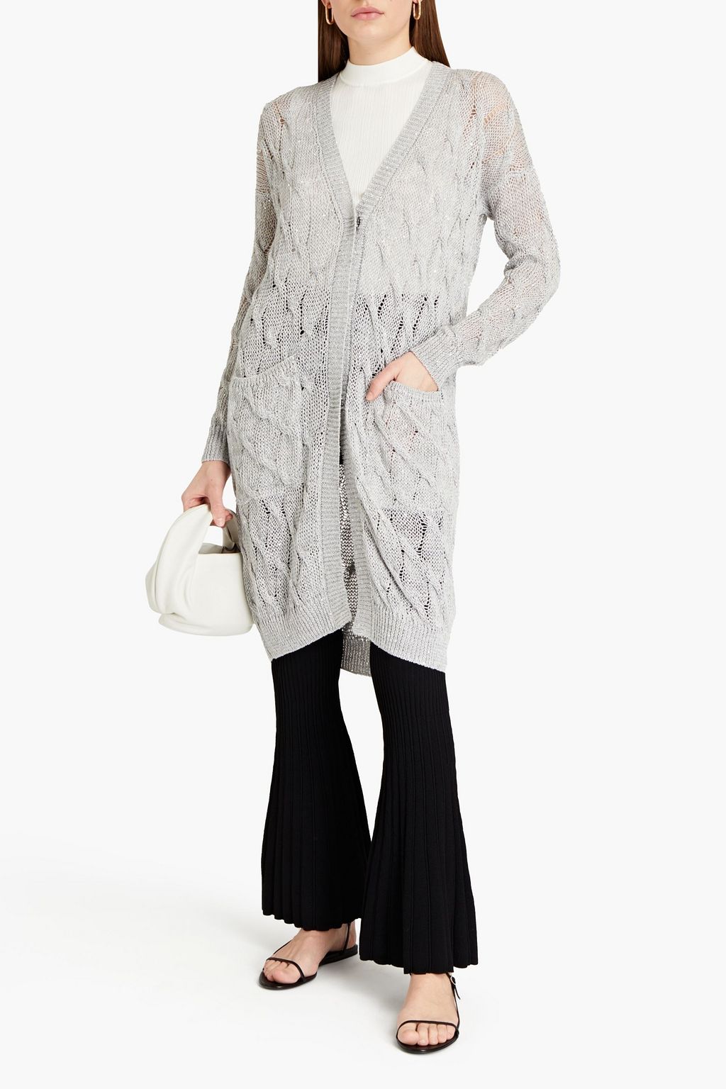 GENTRYPORTOFINO Sequin-embellished cable-knit linen-blend cardigan