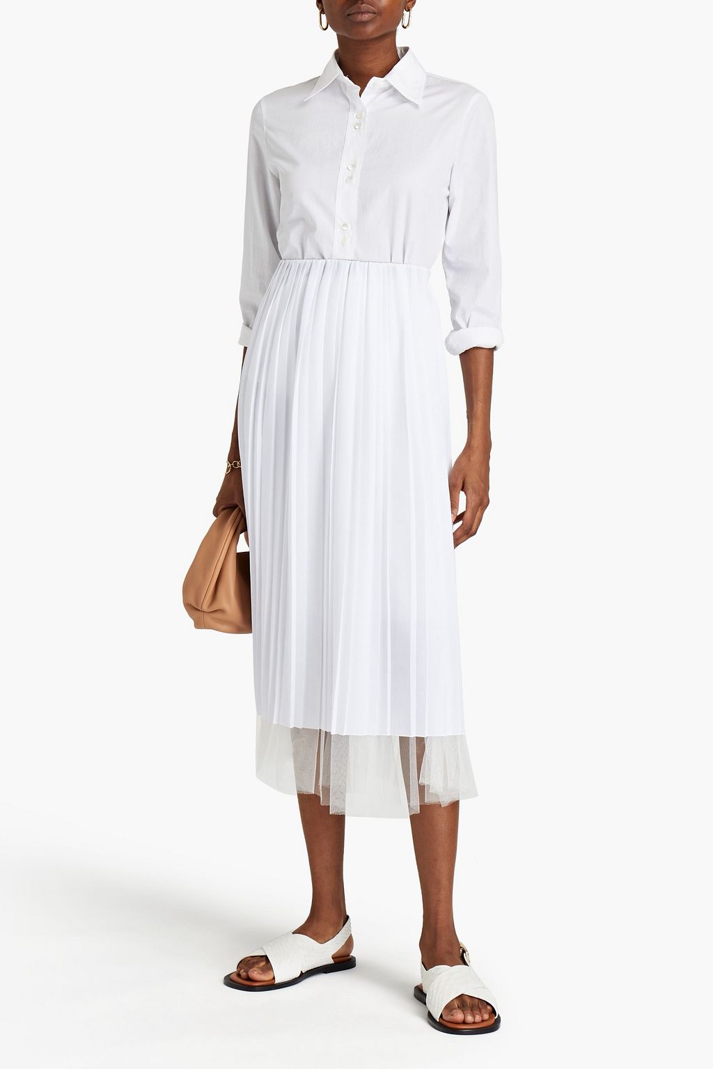 FABIANA FILIPPI Pleated tulle and poplin midi skirt
