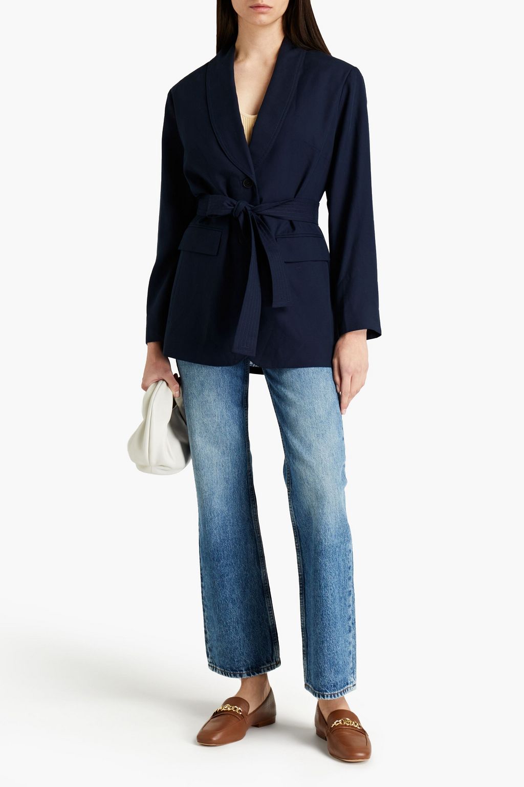 CLAUDIE PIERLOT Belted Lyocell-piqué blazer