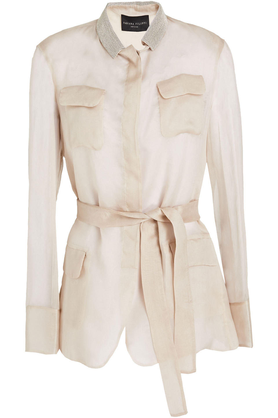 Fabiana Filippi Woman Bead-embellished Belted Silk-organza Shirt Taupe Size 40