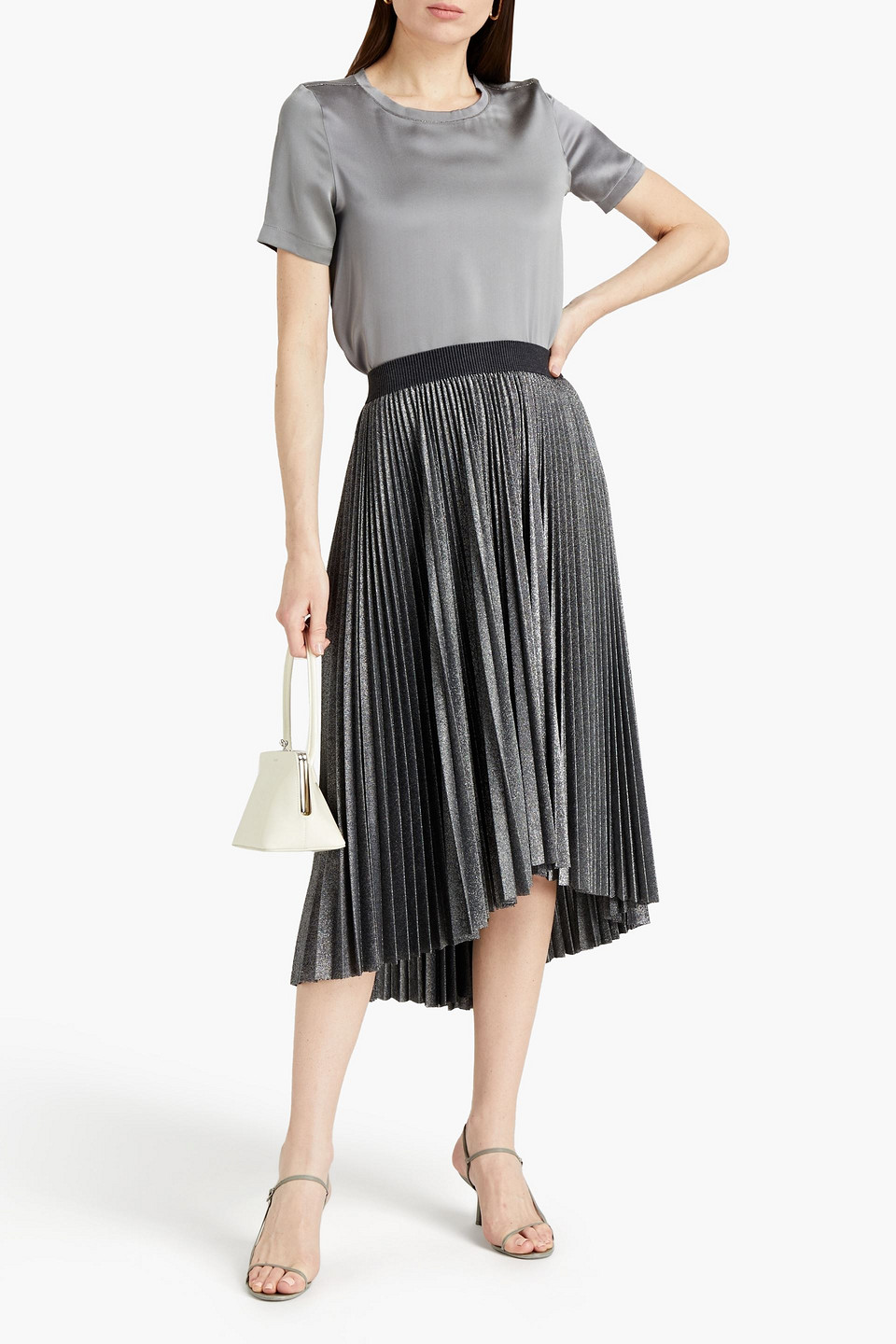 Fabiana Filippi Metallic Jersey Midi Skirt In Gunmetal