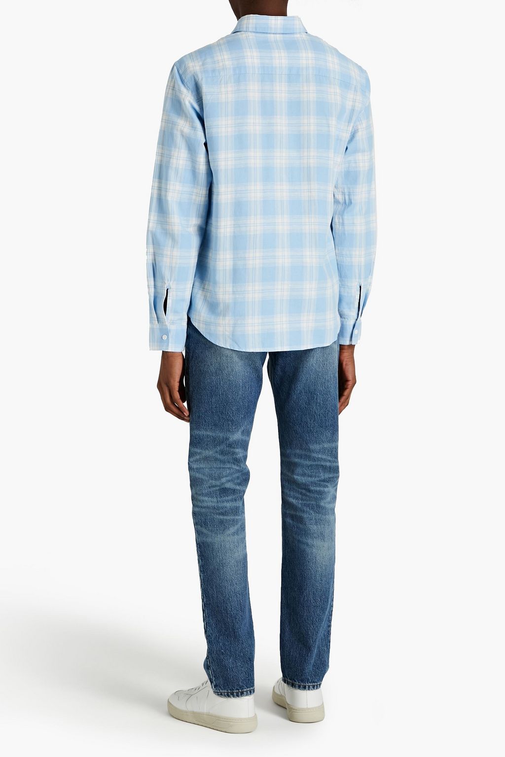 SANDRO Tartan checked cotton and linen-blend shirt