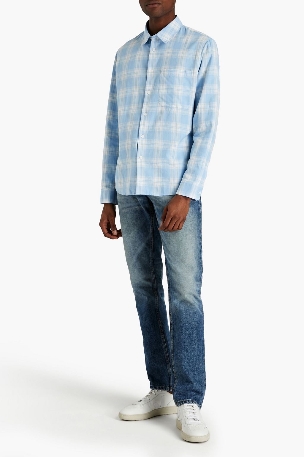 SANDRO Tartan checked cotton and linen-blend shirt