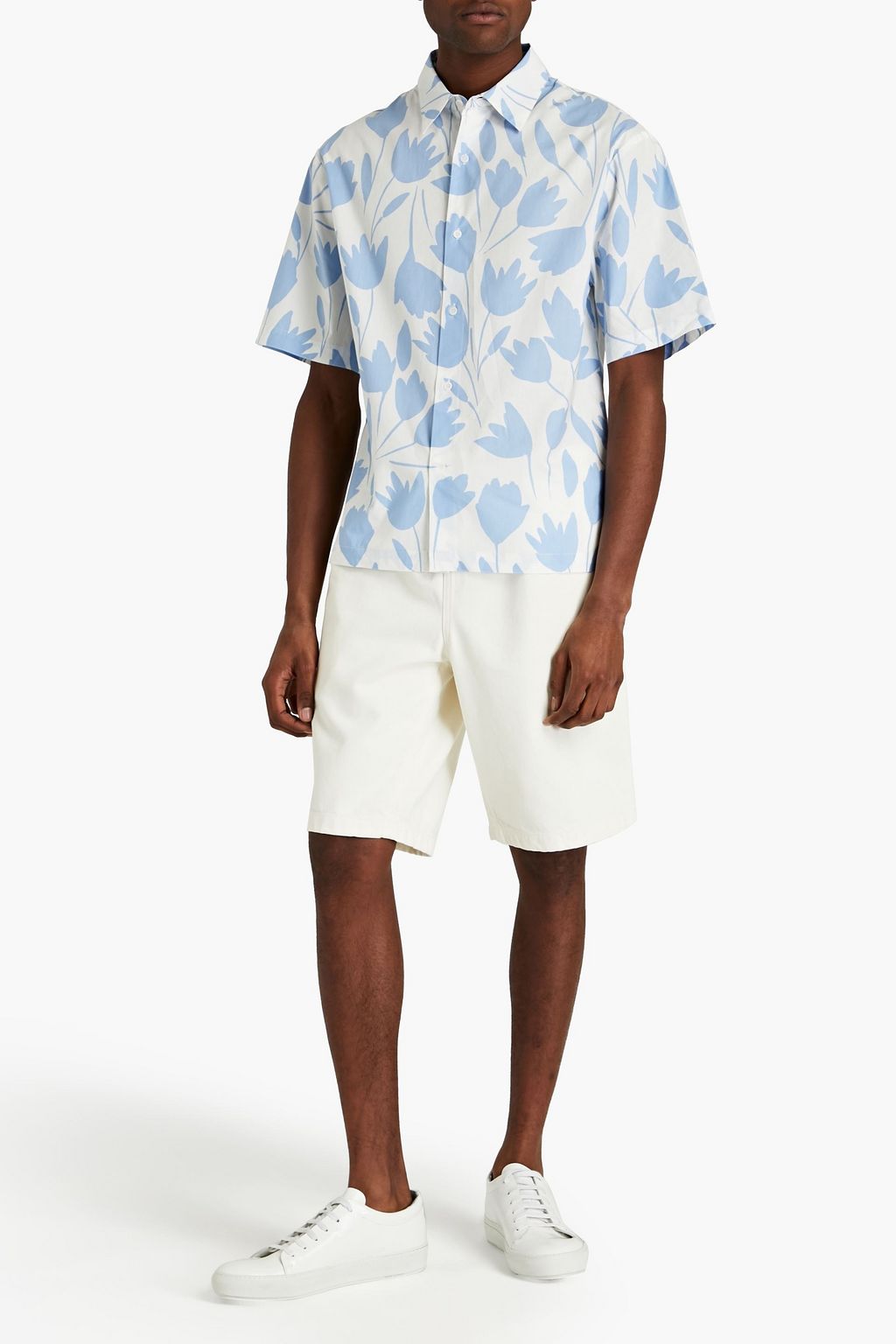SANDRO Floral-print cotton-poplin shirt
