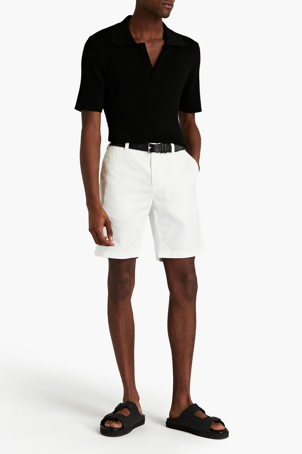 SANDRO Paolo ribbed cotton-blend jersey polo shirt