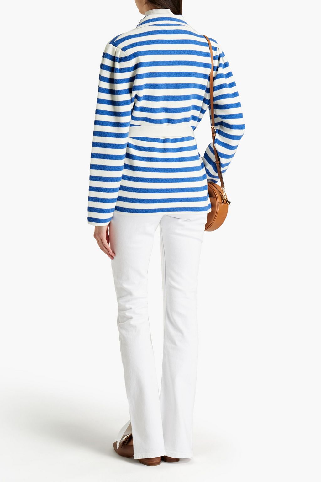 CLAUDIE PIERLOT Mystique belted terry-paneled striped cotton-blend jacket