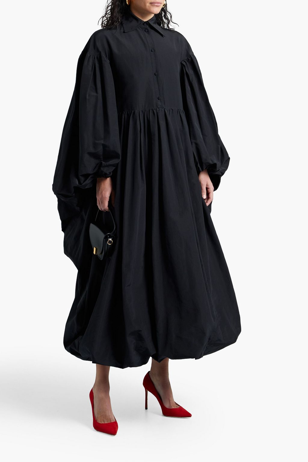 VALENTINO GARAVANI Pleated cotton-blend faille maxi dress