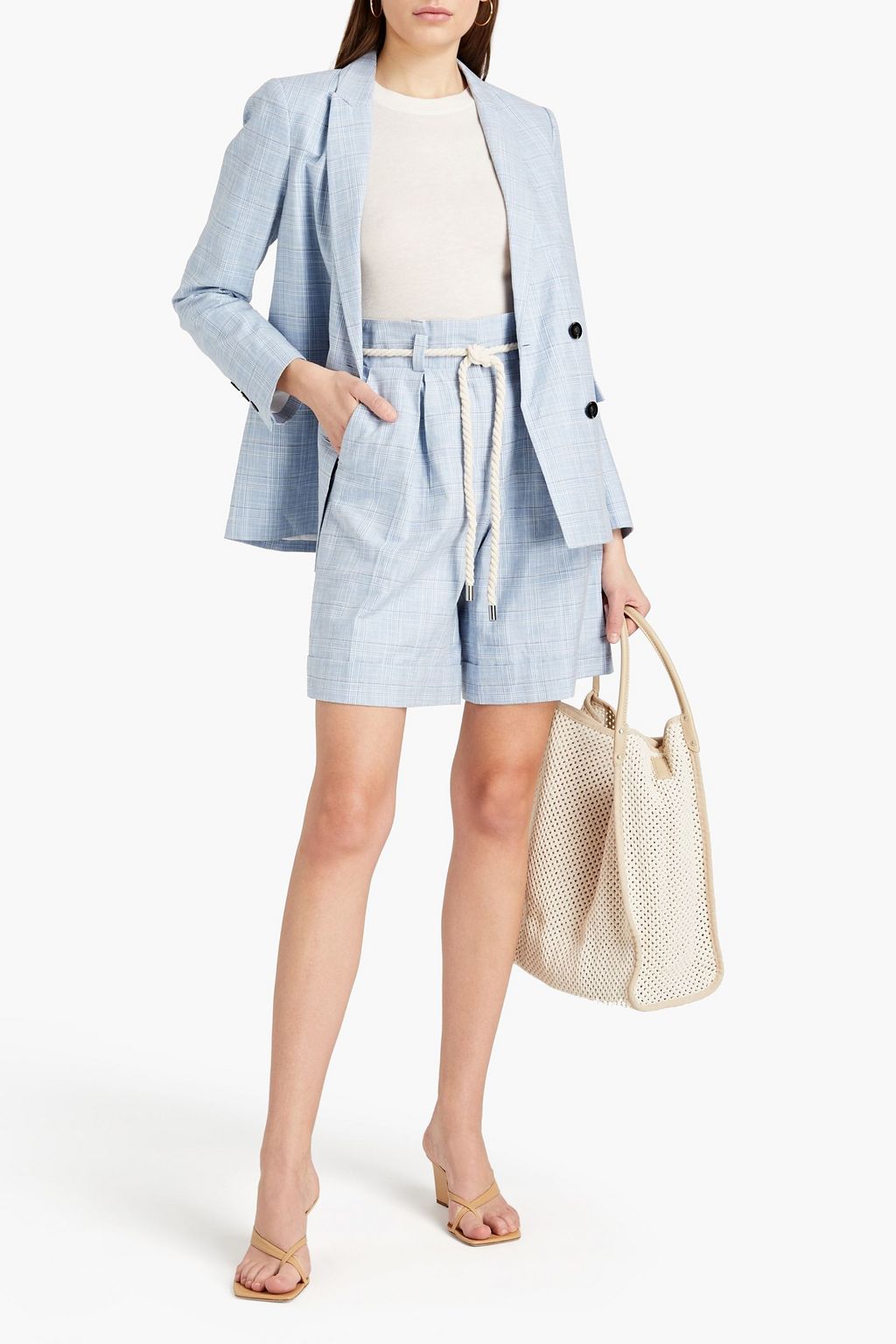 CLAUDIE PIERLOT Victorio double-breasted checked cotton and linen-blend blazer