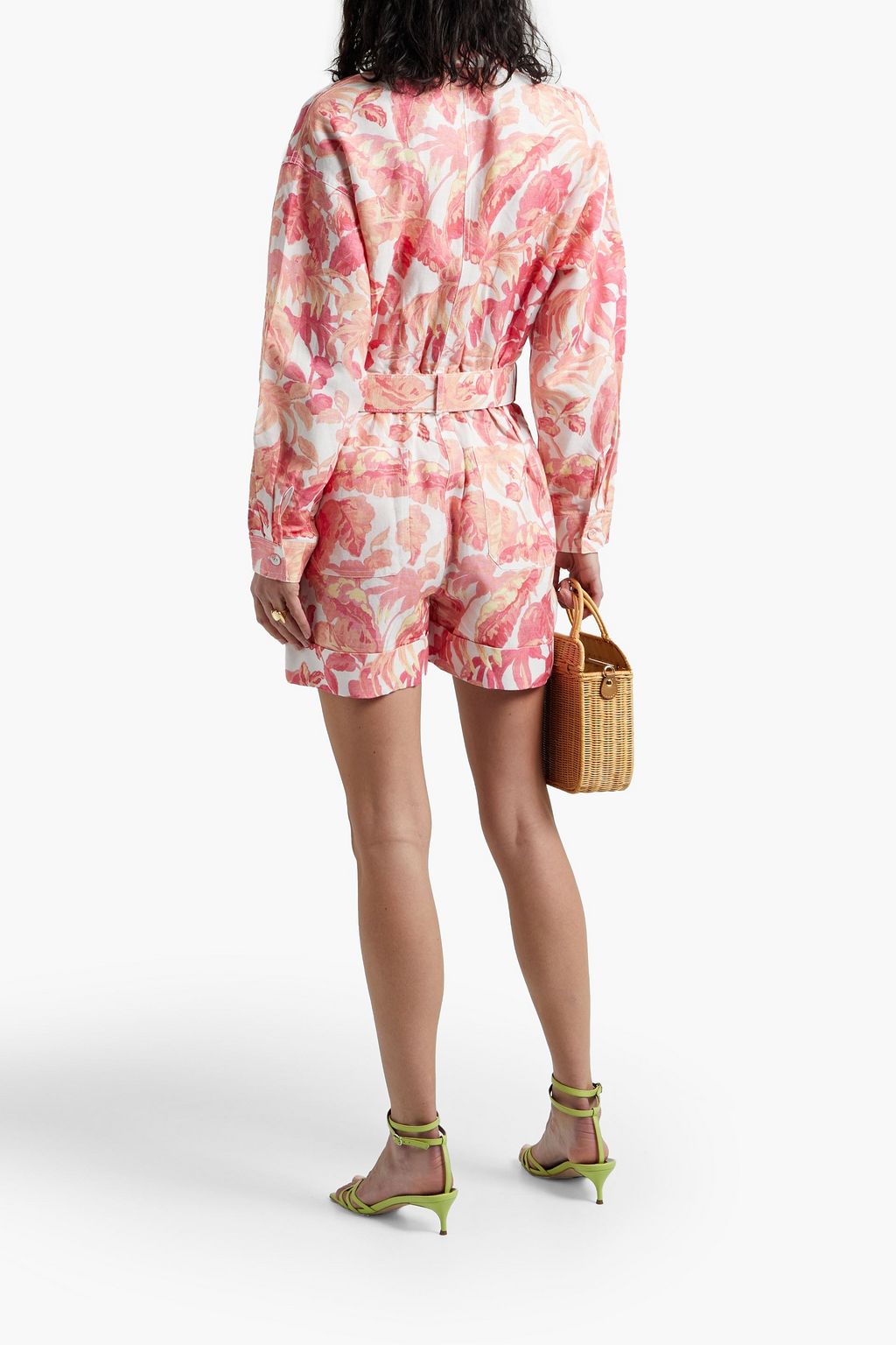 REBECCA VALLANCE Tropicale slub printed linen-blend playsuit