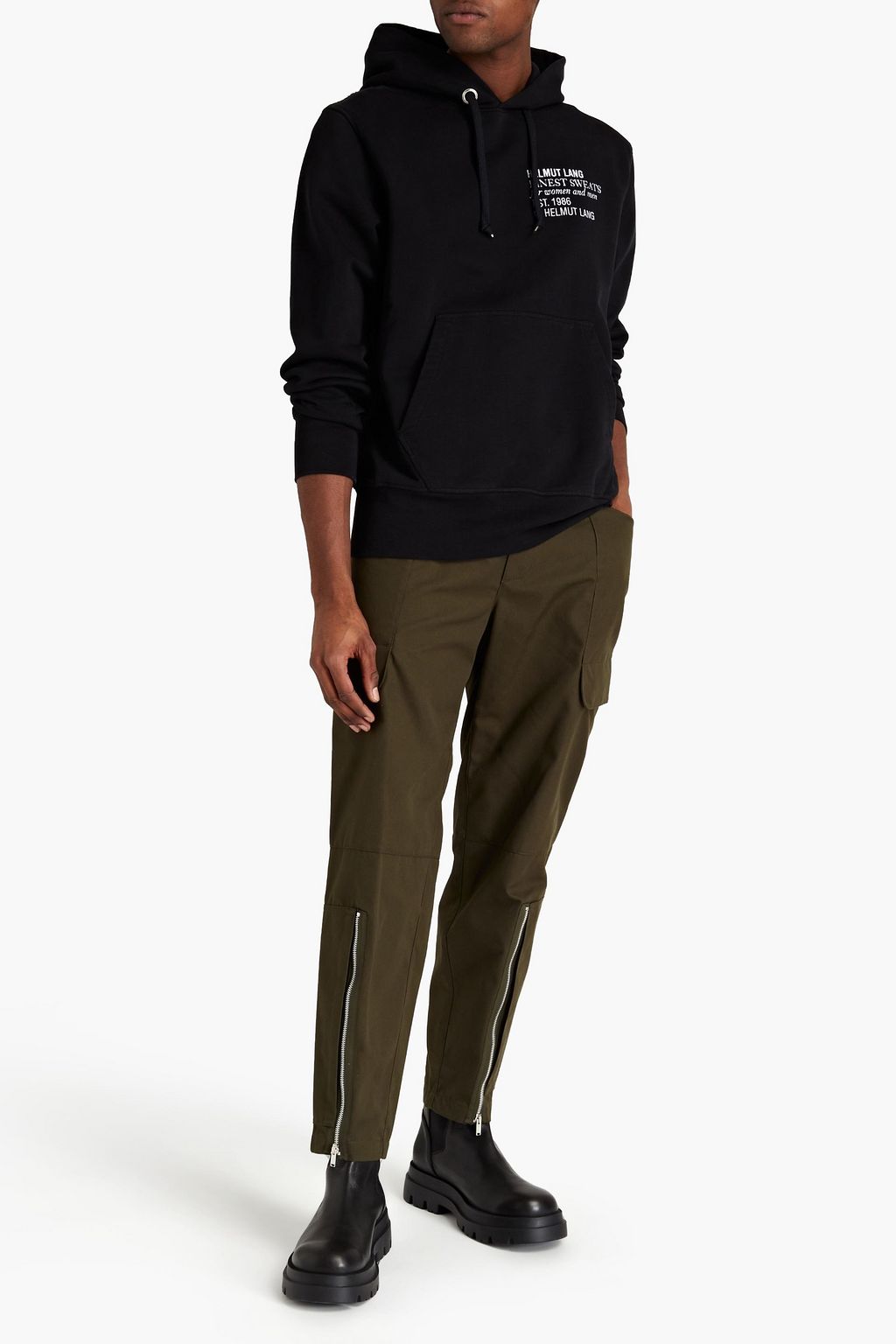 HELMUT LANG Embroidered cotton-fleece hoodie