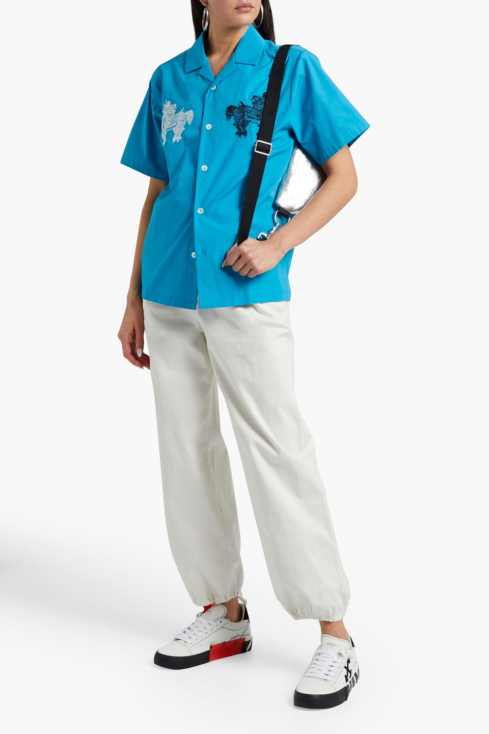 Kirin Peggy Gou Embroidered Cotton-poplin Shirt In Turquoise