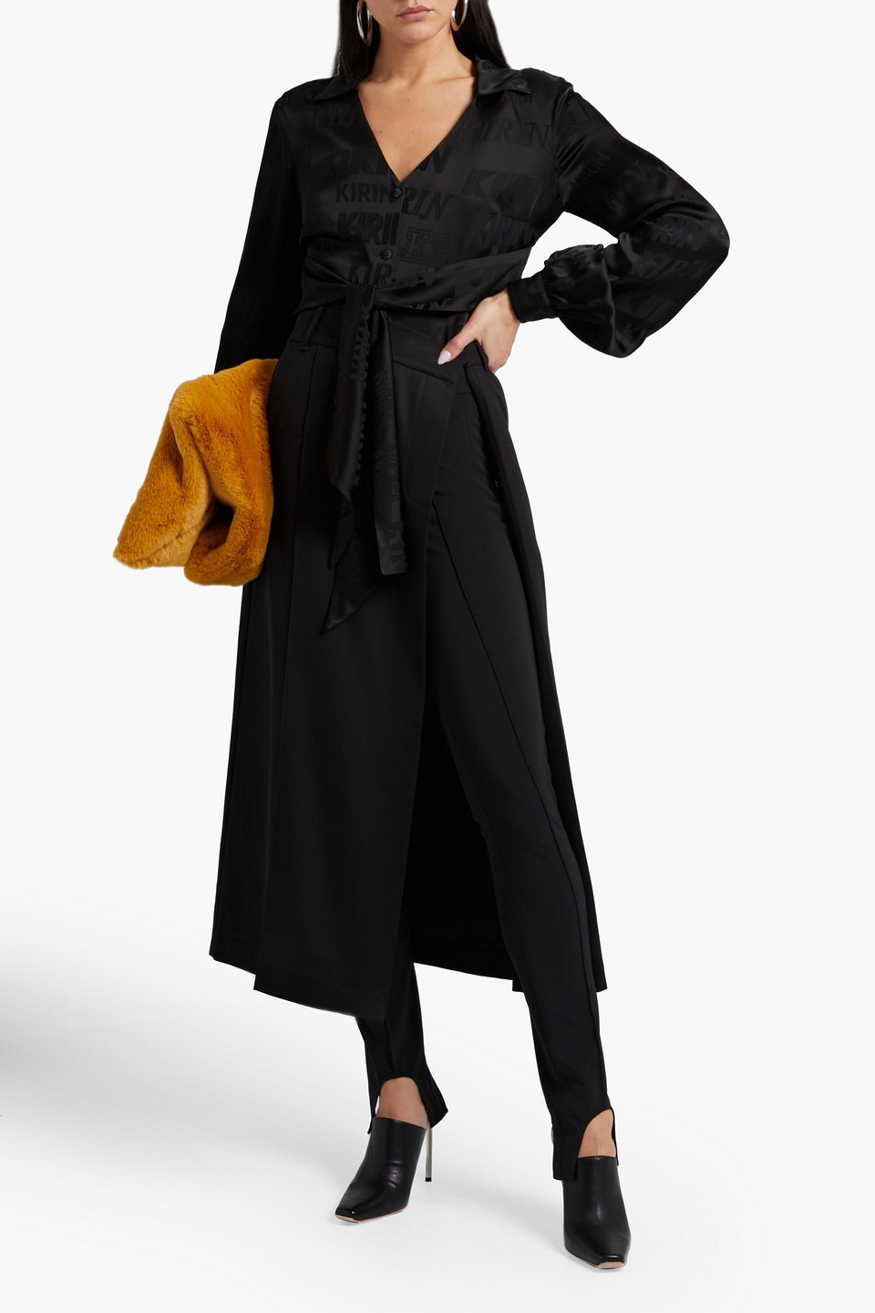 Kirin Peggy Gou Cutout Belted Satin-jacquard Bodysuit In Black