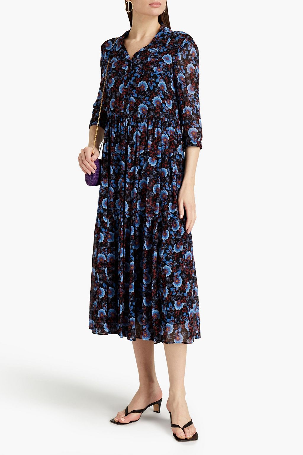 CLAUDIE PIERLOT Gathered printed georgette midi dress