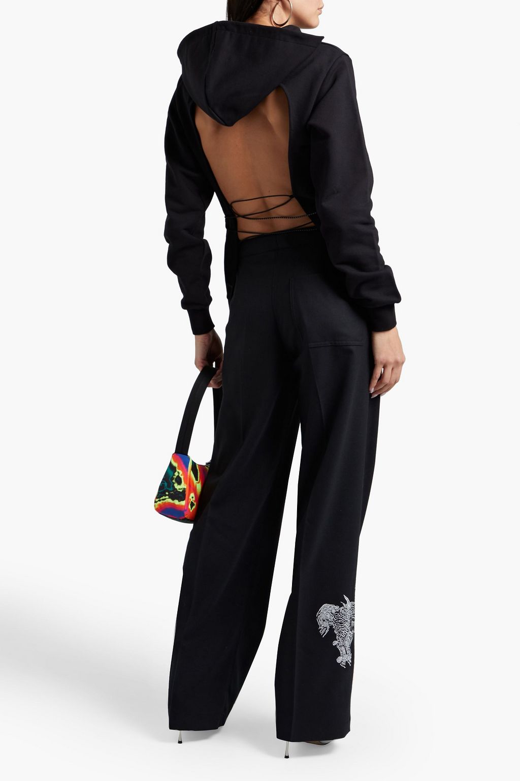 KIRIN PEGGY GOU Open-back lace-up printed French cotton-terry hoodie