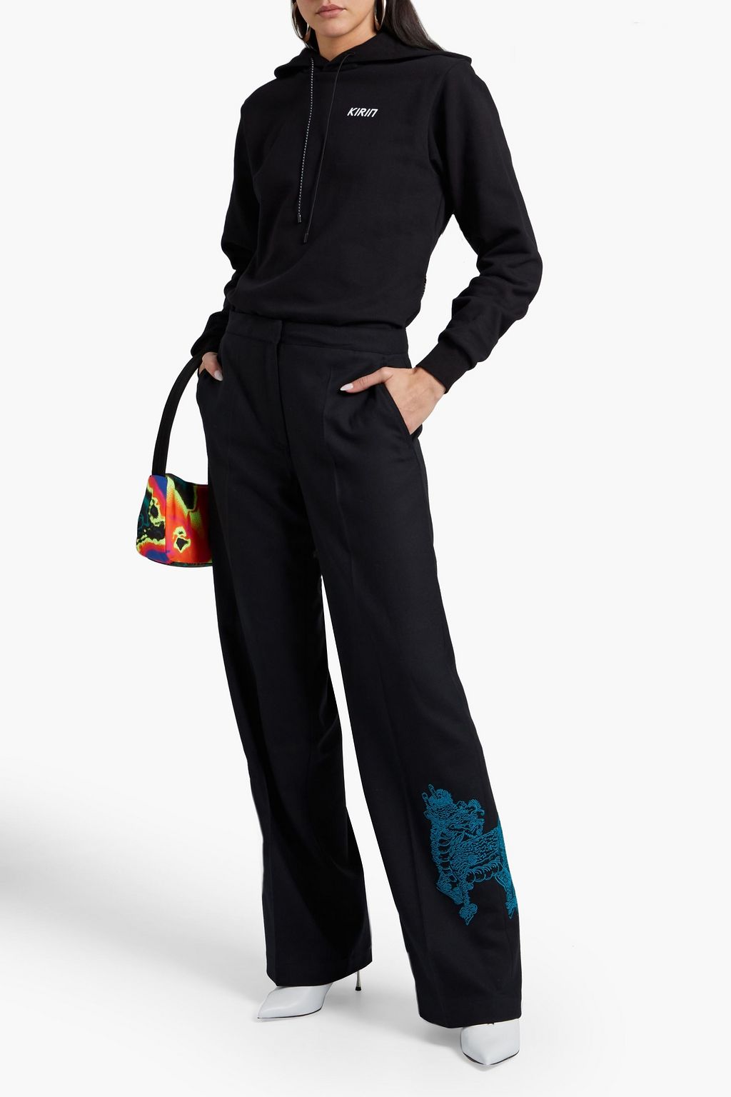 KIRIN PEGGY GOU Open-back lace-up printed French cotton-terry hoodie