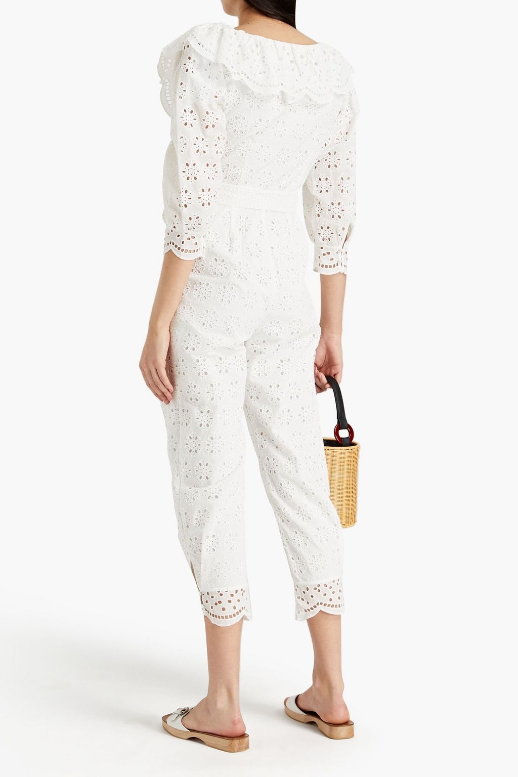 CLAUDIE PIERLOT Belted broderie anglaise cotton jumpsuit
