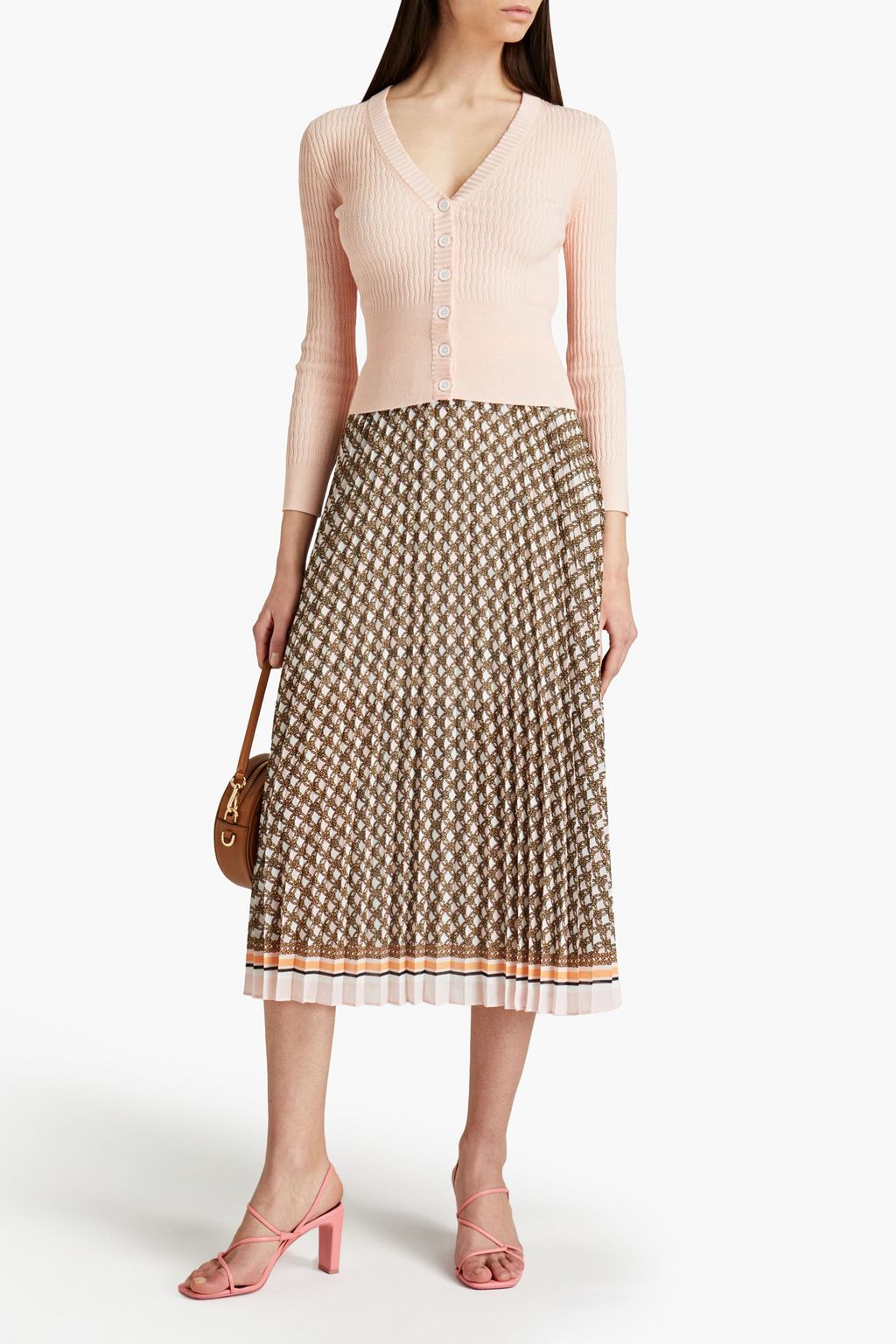 CLAUDIE PIERLOT Pleated printed crepe de chine midi skirt