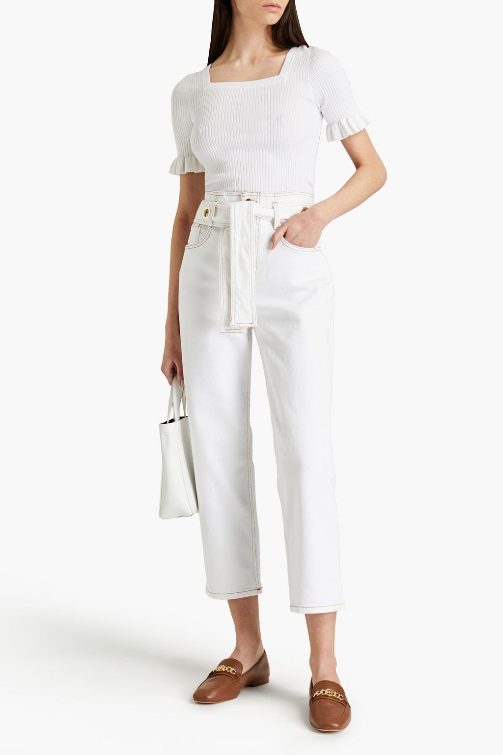 CLAUDIE PIERLOT Cropped belted high-rise tapered jeans