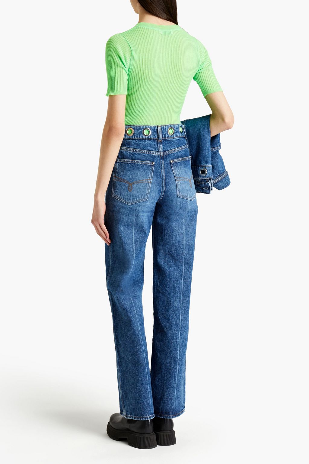 CLAUDIE PIERLOT Platon eyelet-embellished faded high-rise wide-leg jeans