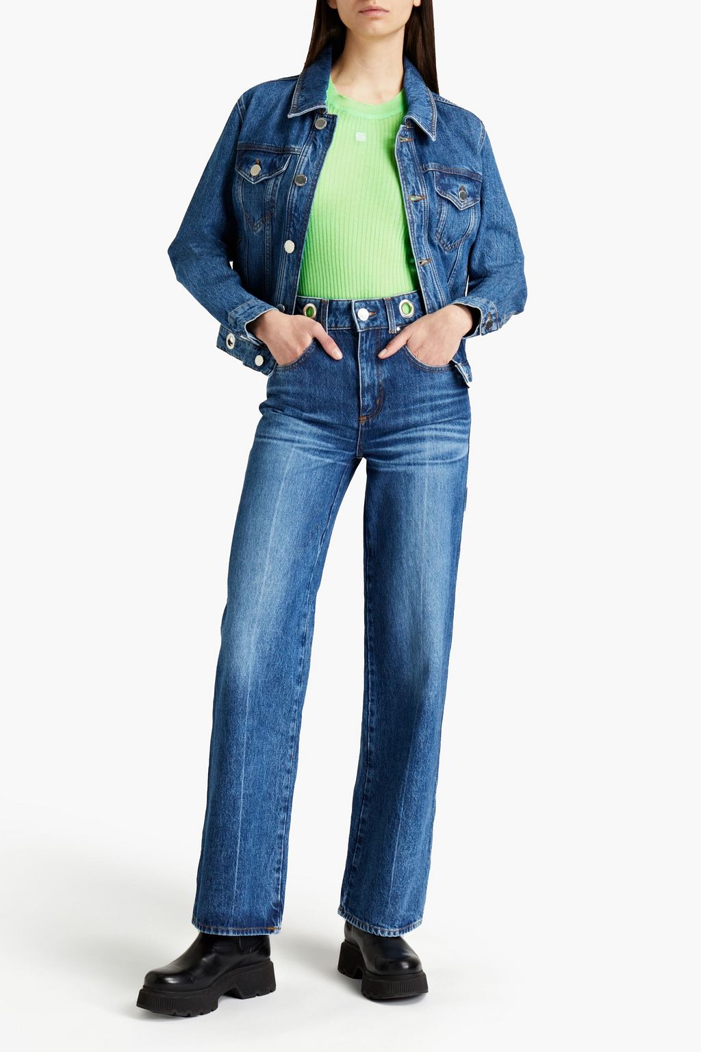 CLAUDIE PIERLOT Platon eyelet-embellished faded high-rise wide-leg jeans