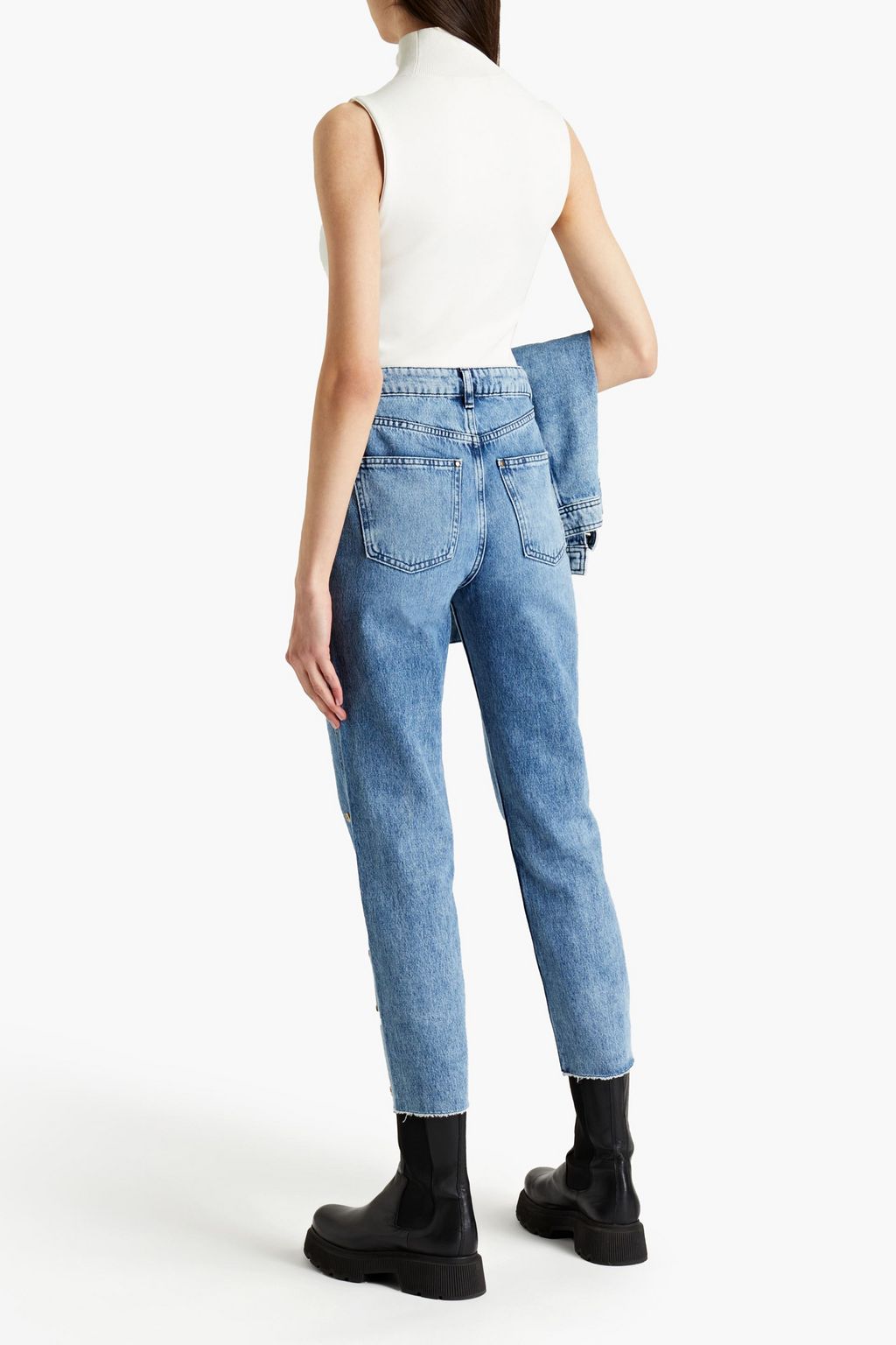 CLAUDIE PIERLOT Pluton frayed studded high-rise straight-leg jeans