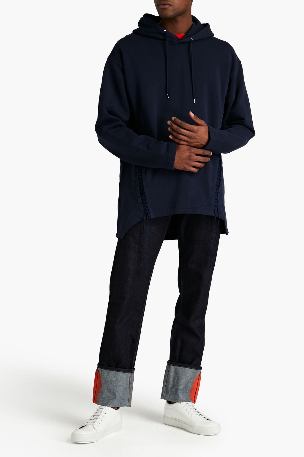 HELMUT LANG Lace-up French cotton-terry hoodie