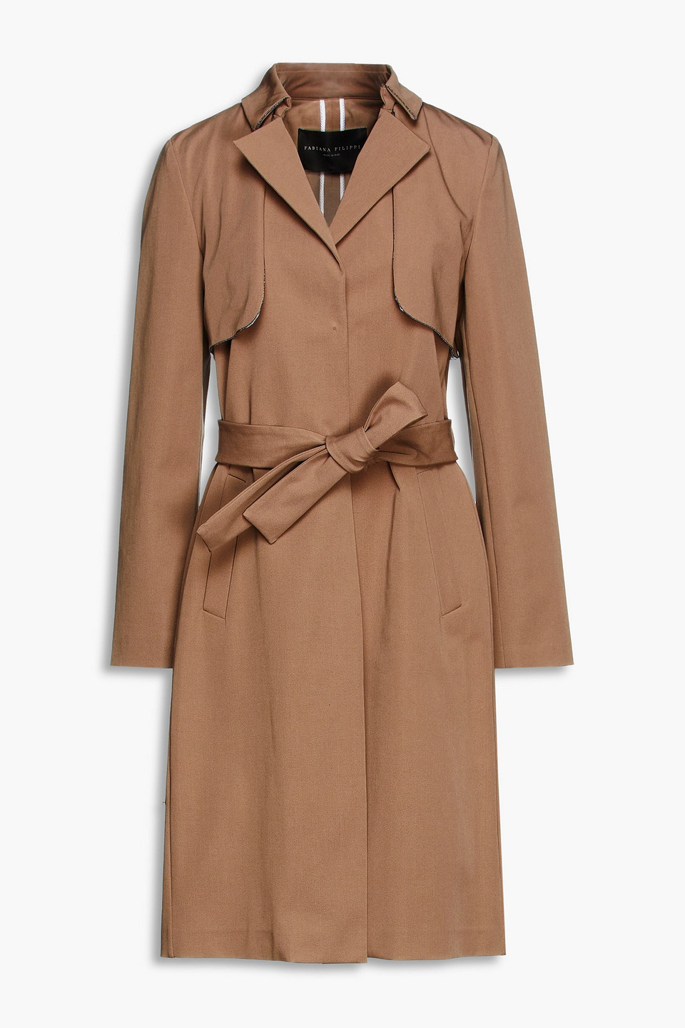 Fabiana Filippi Woman Bead-embellished Cotton-blend Twill Trench Coat Light Brown Size 44