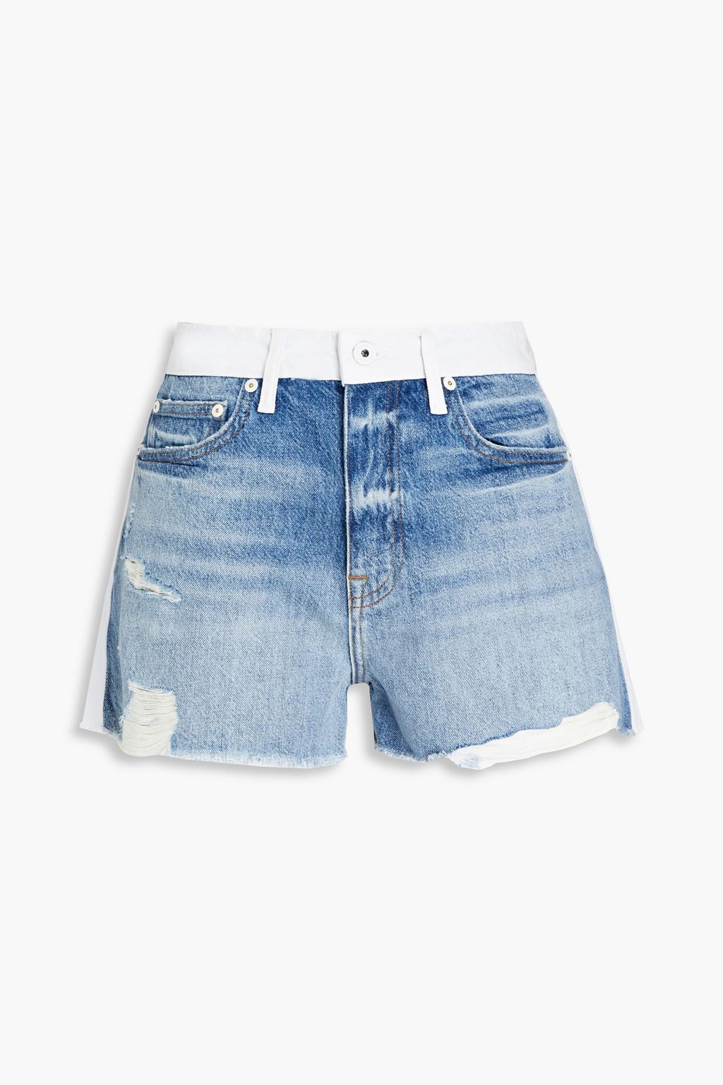 Mid denim Distressed two-tone denim 
