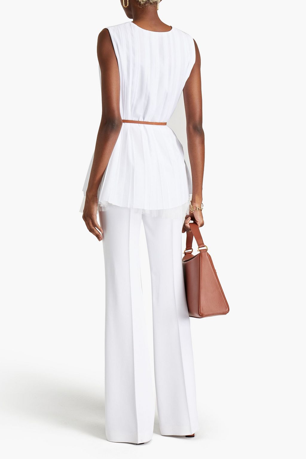 FABIANA FILIPPI Tulle-paneled pleated poplin top