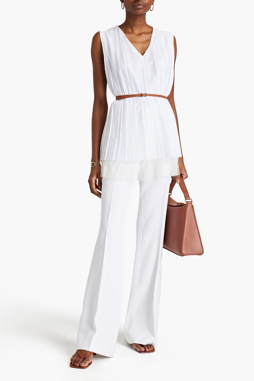 FABIANA FILIPPI Tulle-paneled pleated poplin top