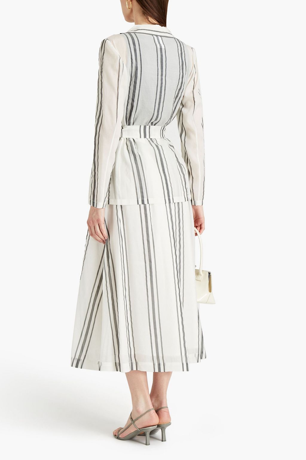 FABIANA FILIPPI Belted embellished striped silk-chiffon blazer