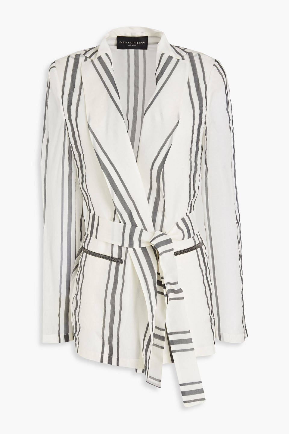 Fabiana Filippi Woman Belted Embellished Striped Silk-chiffon Blazer Ivory Size 38