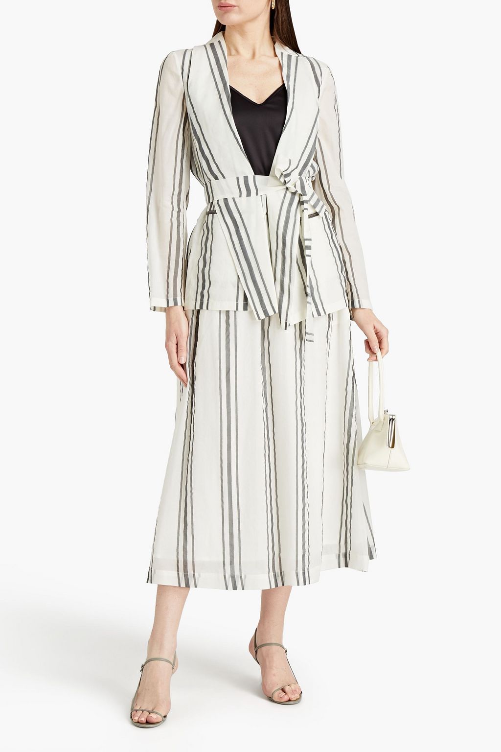 FABIANA FILIPPI Belted embellished striped silk-chiffon blazer