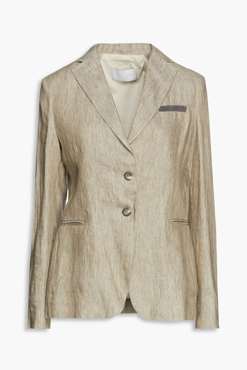 Fabiana Filippi Woman Bead-embellished Linen Blazer Mushroom Size 50