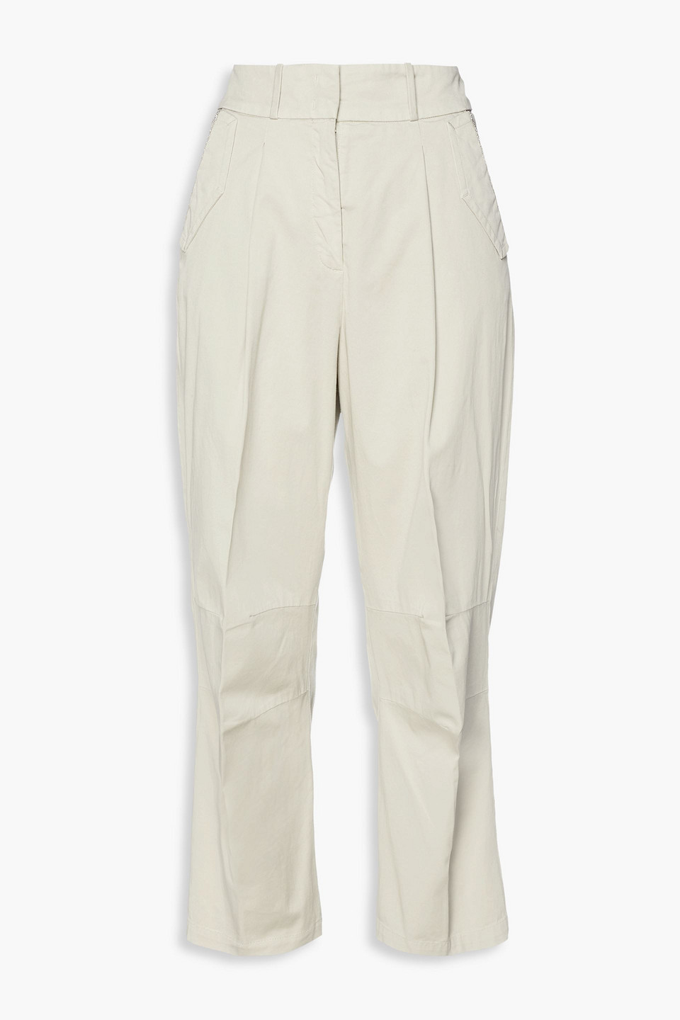 Fabiana Filippi Woman Cropped Embellished Stretch-cotton Twill Tapered Pants Stone Size 40