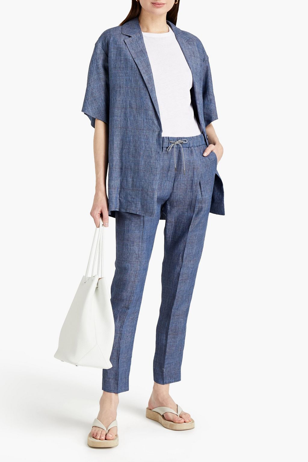 FABIANA FILIPPI Prince of Wales checked linen tapered pants